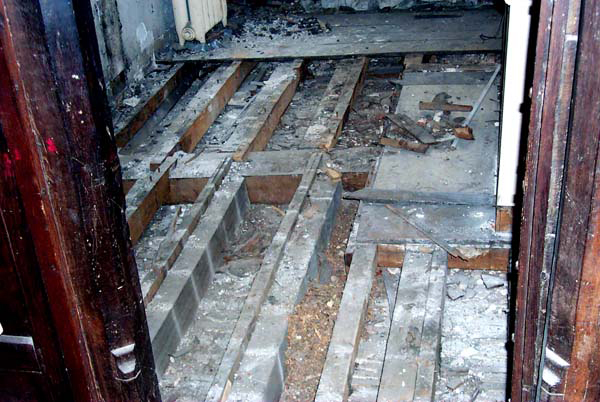 Floorboards raised during restoration work in the Archive Room