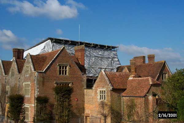 Temporary cover over part of the Chawton House roof