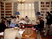 Prof. Emma Clery with University of Southampton undergraduates working in one of the library reading rooms.